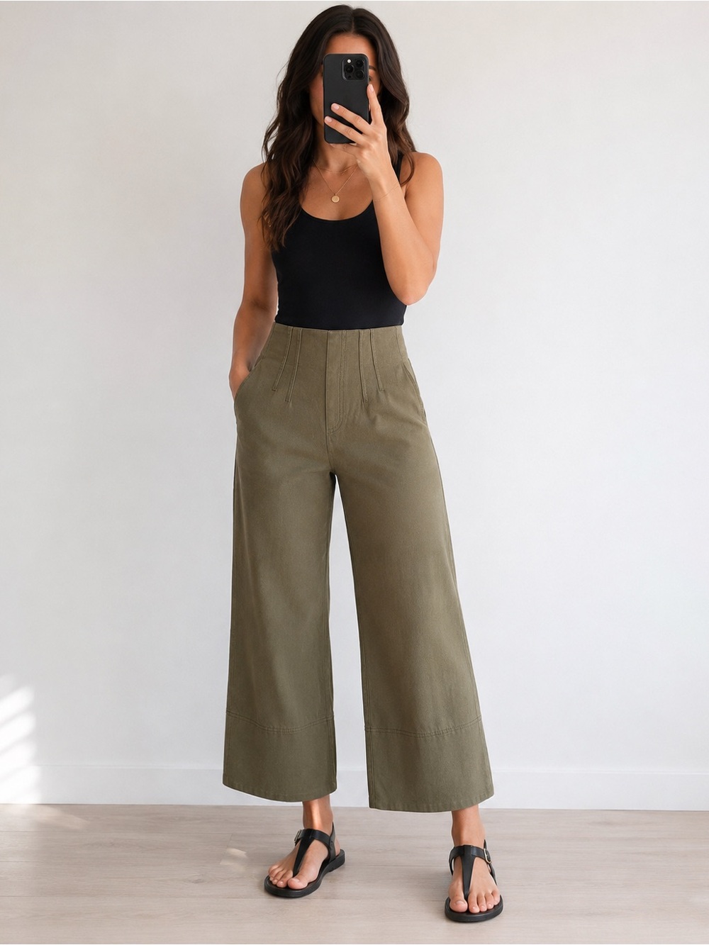 SPANX Twill Crop Wide Leg Pants Tuscan Olive Small Petite - Picture 2 of 3